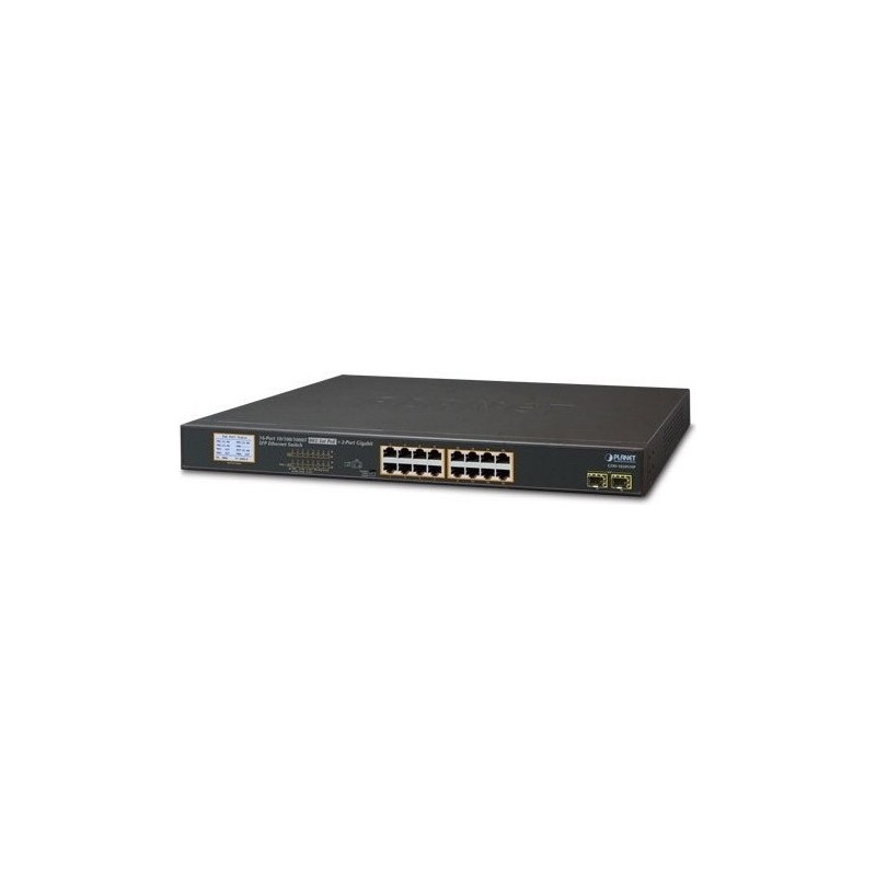 Planet GSW-1820VHP 16-Port Gigabit PoE+ Switch 300W mit 2 SFP und LCD PoE-Monitor (GSW-1820VHP)