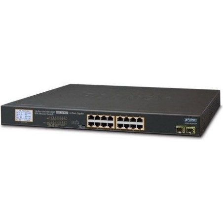 Planet GSW-1820VHP 16-Port Gigabit PoE+ Switch 300W mit 2 SFP und LCD PoE-Monitor (GSW-1820VHP)