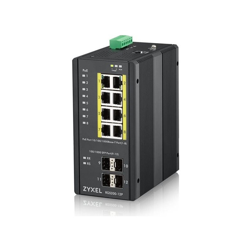 Zyxel RGS200-12P - Switch - managed - 8 x 10/100/1000 (PoE+) + 4 x SFP - an DIN-Schiene montierbar, an Rack montierbar - PoE+ (