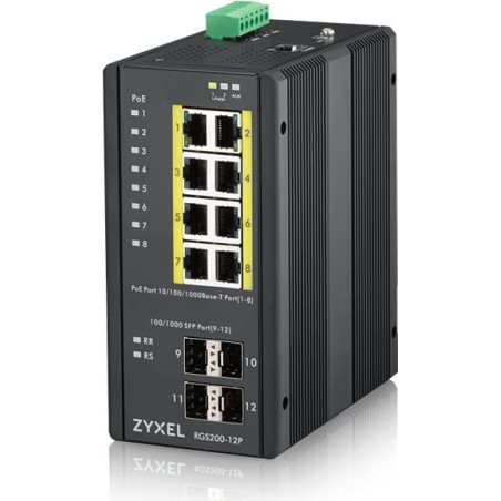 Zyxel RGS200-12P - Switch - managed - 8 x 10/100/1000 (PoE+) + 4 x SFP - an DIN-Schiene montierbar, an Rack montierbar - PoE+ (