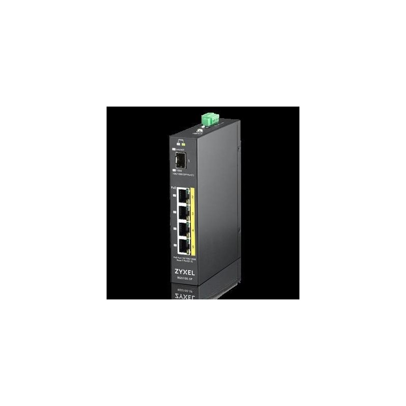 Zyxel RGS100-5P - Switch - unmanaged - 4 x 10/100/1000 (PoE+) + 1 x Fast Ethernet/Gigabit SFP - an DIN-Schiene montierbar, an R