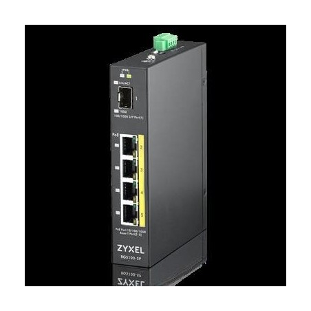 Zyxel RGS100-5P - Switch - unmanaged - 4 x 10/100/1000 (PoE+) + 1 x Fast Ethernet/Gigabit SFP - an DIN-Schiene montierbar, an R
