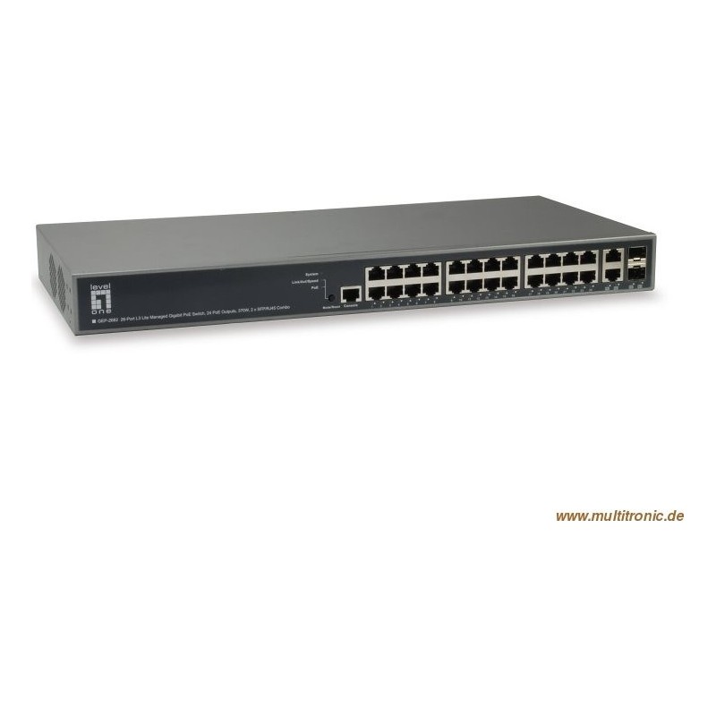 Level One GEP-2682 - Switch - L3 Lite - verwaltet - 24 x 10/100/1000 (PoE+) + 2 x Gigabit SFP - an Rack montierbar - PoE+
