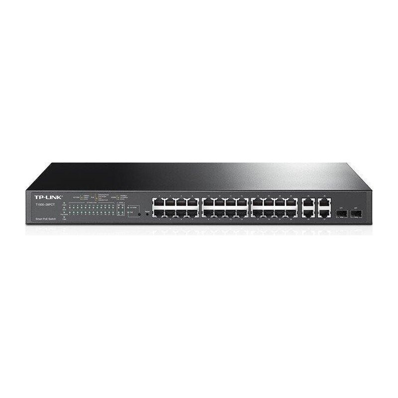 TP-Link Smart PoE Switch T1500-28PCT - Switch - 24 x 10/100 (PoE) + 2 x SFP + 4 x 10/100/1000 - an Rack montierbar - PoE (TL-SL