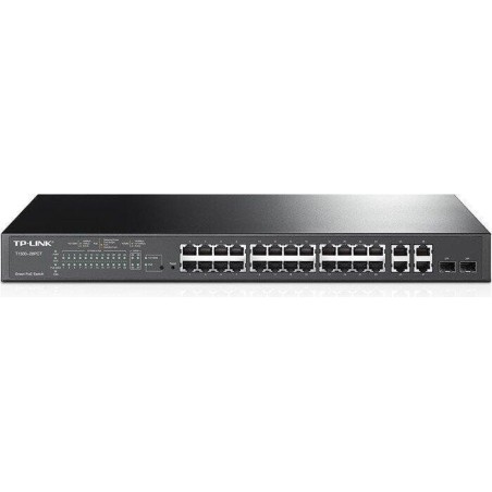 TP-Link Smart PoE Switch T1500-28PCT - Switch - 24 x 10/100 (PoE) + 2 x SFP + 4 x 10/100/1000 - an Rack montierbar - PoE (TL-SL